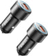 USB C Car Charger, 2 Pack PD 20W & QC 3.0 22.5W USB Fast Charger Plug, Mini Aluminum Alloy Cigarette Lighter Adapter,