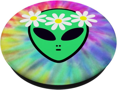 Cute Alien Face Head Hippie Flower Crown Rainbow Tie Dye PopSockets Swappable PopGrip