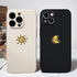 Casechics Compatible with iPhone Case,Silicone Cute Couple Matching Cartoon Sun Moon Camera Lens Protection Soft Shockproof Cover Phone Case (Whitesun,iPhone 13)