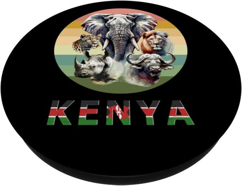 Kenya Big 5 Watercolor on Retro Sunset, PopSockets Standard PopGrip for Kenya Fans