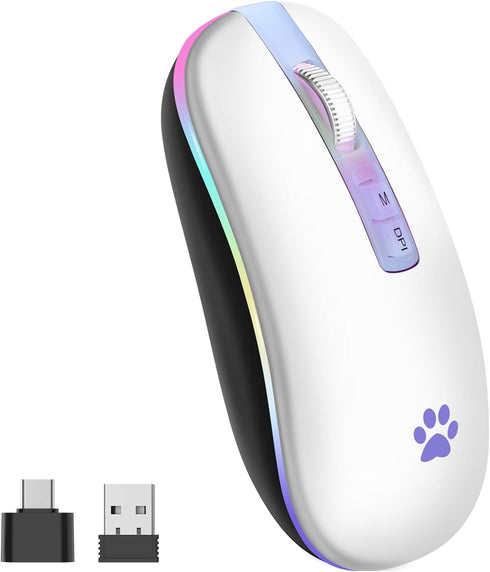 Wireless Mouse, Backlit LED Portable Slim Computer Mouse for Laptop, PC, MacBook, iPad, 2.4G Rechargeable