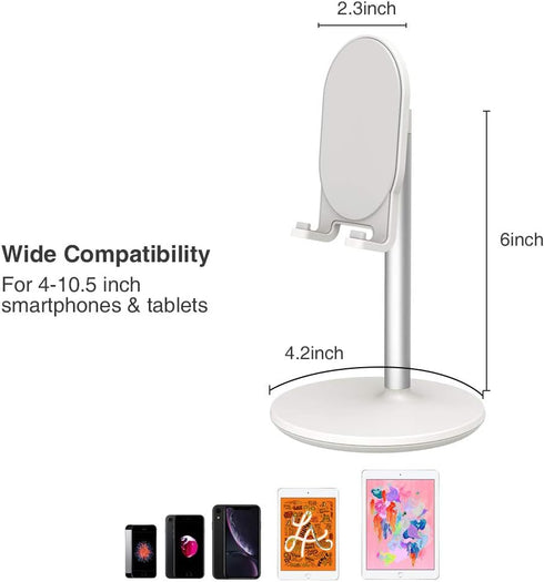 Bright Stone Adjustable Phone Stand for Desk, Compatible with 4"-12.9" Phones/Tablet/iPhone/iPad/Switch (White)