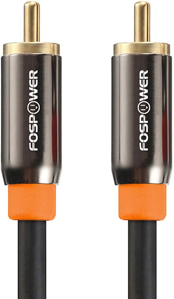 FosPower Digital Audio Coaxial Cable, 24K Gold Plated Connectors, 3ft, RCA Male to RCA Male