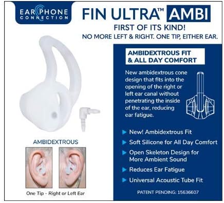 Fin Ultra Ambi Two Way Radio Clear Medium Earpiece Eartip for Acoustic Audio Tube Elbow