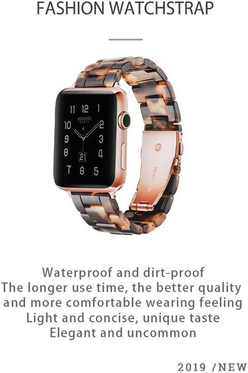 Light Fashion Resin Apple Watch Band for Series 9 8, Compatible with 40mm for Women (Tortoise Stone)