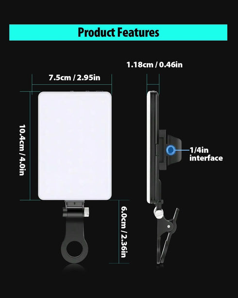ORSOIRGIFON 60 2000mAh 97+, 3 LED Portable Selfie Light Video Conference Lighting with Clip & Camera Tripod Adapter
