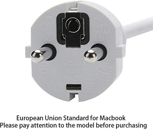 Extension Wall Cord Plug EU Standard for MacBook 11 Inch 13 Inch 60W, MacBook Pro 15-17 Inch 85W Power Adapter