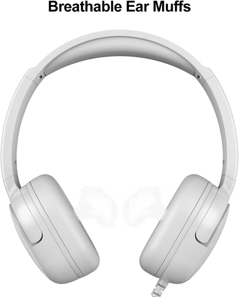Kids Headphones for School, 3.5mm Jack Wired Headphones with Safe Volume Limiter, HD Stereo Sound On-Ear (White)