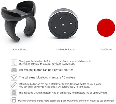 Wireless Bluetooth Media Button Remote Selfie Control for Car Motorcycle Steering Wheel Music for iPhone or Android