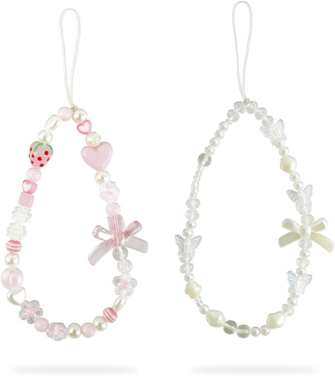 Xyulaan Pink Beaded Phone Wrist Straps, Y2K Phone Case Charms Camera Charm Strap,