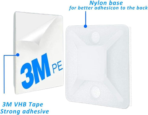 60 PCS 3/4" Zip Tie Mounts - Self Adhesive Cable Tie Anchors for Indoor Outdoor Cable Management (White, 60PCS-3/4INCH)
