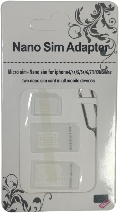 Granvela 4-in-1 1 Pack,White SIM Card Adapter, SIM Converter Kit Nano/Micro/Standard with Tray Eject Pin