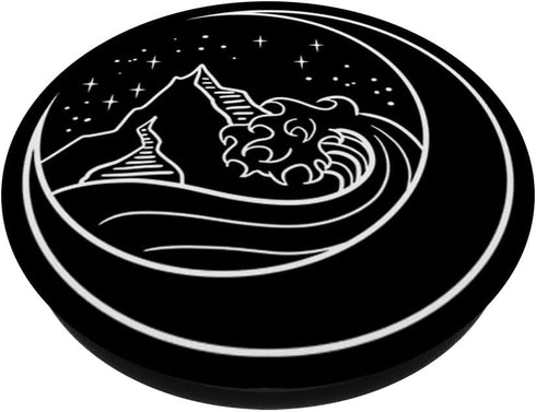 Minimal Lunar Nature Line Art Gift PopSockets Swappable Waves On Moon