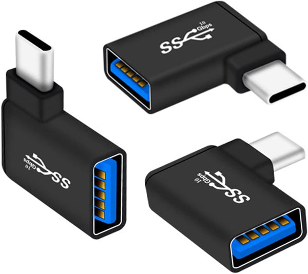 USB C to USB 3.0 Adapter 90 Degree (3 Pack), USB-A 3.0 Female to USB-C 3.1 Male Right Angle OTG Adapter