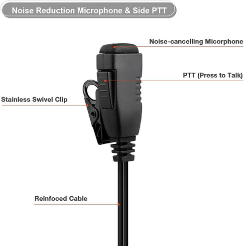 Walkie Talkie Earpiece Compatible with Motorola Single Wire Headphone Mic Earhook Headsets 2.5mm+3.5mm