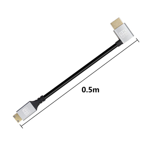 90 8K 18Gbps 2.1 8k@60Hz, 1080p, 3D, 0.5M) RIIEYOCA Degree Left Angle UHD HDTV Male to Mini HDTV Male Extended Coil