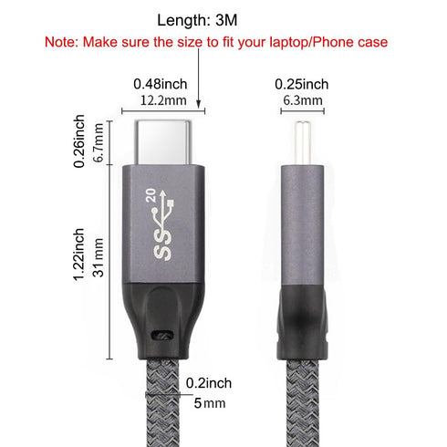 10Ft USB C to USB C Cable, 100W PD Charging, 20Gbps Data, 4K Video, Compatible with MacBook Pro, iPad Pro, Galaxy S23.