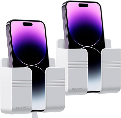 D1 Wall Mount Phone Holder, Adhesive Phone Stand with Data Cable Receiving Hole, Compatible with iPhone, TV Remote,