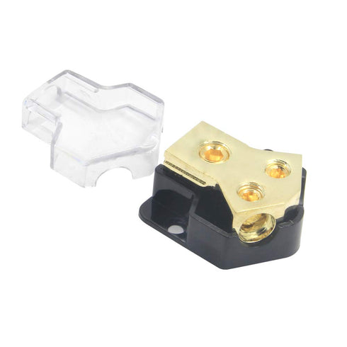 2 Way Power Distribution Block, 0/2/4 AWG Gauge In, 4/8/10 Gauge Out for Car Audio Stereo Amp