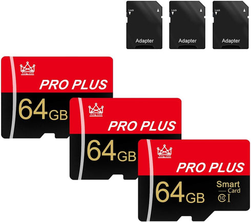 Bliksem 3 Pack Memory Card 64GB with Adapter, High Speed TF Card, UHS-I