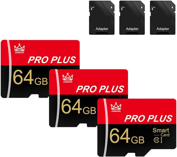Bliksem 3 Pack Memory Card 64GB with Adapter, High Speed TF Card, UHS-I