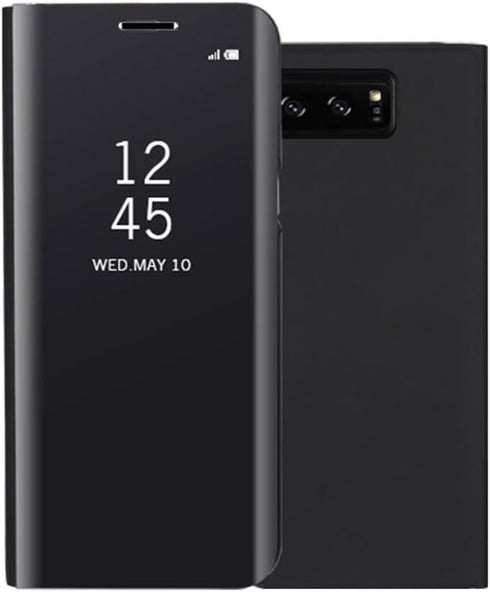 Samsung Galaxy Note 8 Mirror Case - Plating PC Smart Clear View Window Flip Stand Cover, Black