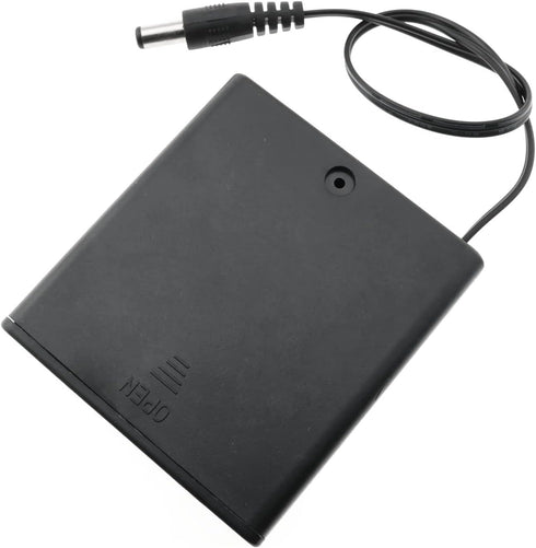 AA Battery Holder Black 4x1.5V 6V with DC 5.5x2.1mm Male Connector, DIY Battery Packs Case Power Bank with Wired ON/Off