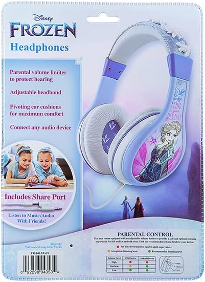 Frozen 2 Kids Headphones, Adjustable Headband, Tangle-Free Wired Headphones for School, Travel, Over Ear