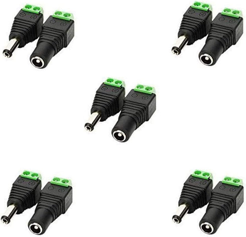 5.5mm x 2.1mm DC Barrel Jack Connector, DC 12V Adapter, Male Plug & Female Socket for CCTV, LED Strip, 5 Female + 5 Male