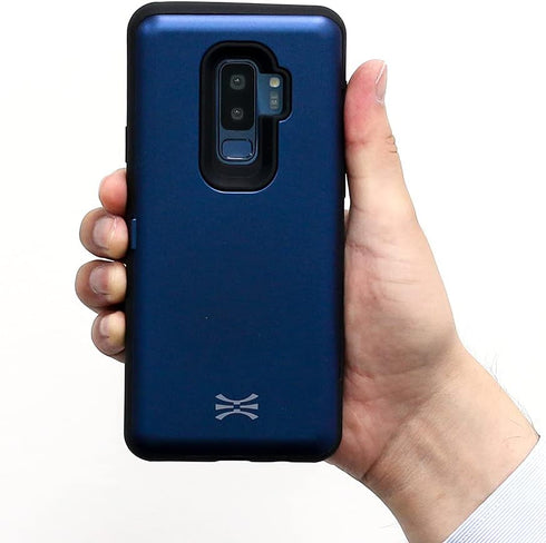 TORU CX PRO Case for Galaxy S9 Plus, Slim Shockproof Cover with Card Holder, Kickstand, Mirror, USB Adapter - Blue