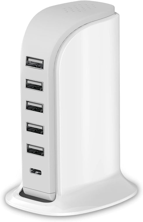 Upoy Charging Station for Multiple Devices, 40W Wall Charger Block with 5 USB Ports, Smart IC, Charger Tower
