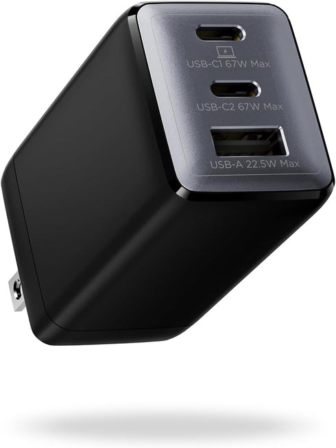 wegear 67W USB C Charger, 3-Port GaN Fast Charging Block with Foldable Plug,
