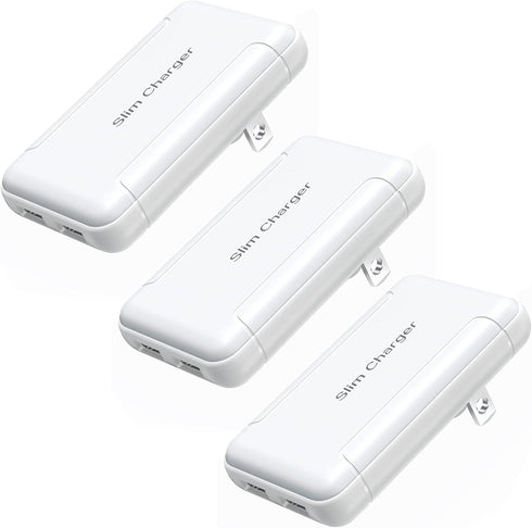USB Wall Charger Flat, OKRAY 3-Pack 5v/3a Dual USB Charger Block with Foldable Plug, Compatible for iPhone