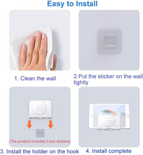 Upgraded Shower Phone Holder, Removable Self-Adhesive Wall Mount for iPad iPhone Samsung Galaxy Tablet