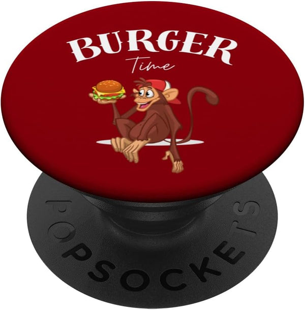 Burger Time Fun Design Monkey Fast Food Delicious Burger PopSockets Standard PopGrip