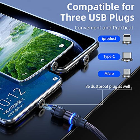 Magnetic Charging Cable 5-Pack (1.6/3.3/3.3/6.6/6.6FT) - 360° & 180° Rotating USB Magnetic Cable, Nylon-Braided