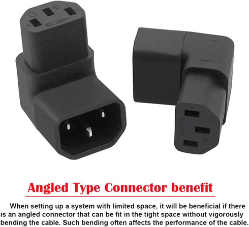 JSER IEC Male C14 to Right Angled 90 Degree IEC Female C13 Power Extension Adapter, 220V 10A Max