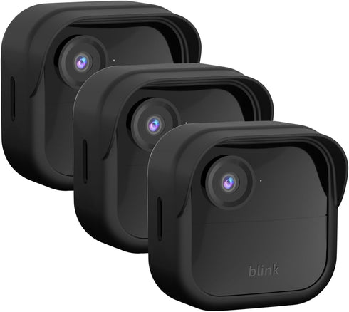 Silicone Case Cover for Blink Outdoor 4 (4th Gen) - Weatherproof Protective Skin with Hat Brim, Black, 3 Pack