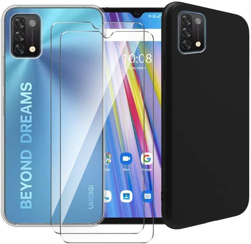 Umidigi A11 Clear Case + Black Protective Cover + 2-Pack Tempered Glass Screen Protectors for Umidigi A11.