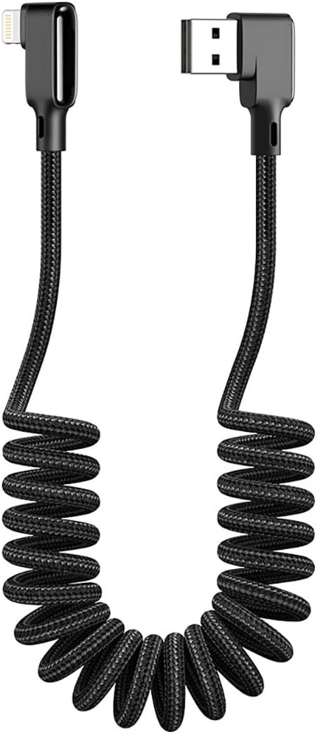 AICase 90 Degree Coiled Charging Cable, Right Angle Design Gaming LED Cord 6ft/1.8m for iPhone XS/8/7/Pad Pro Air