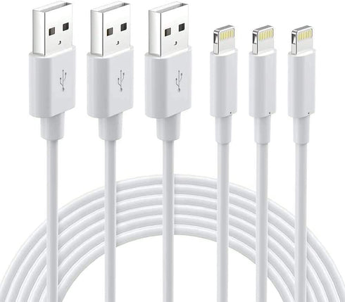 MFi Certified Lightning Cable 3-Pack - 6FT iPhone Charger for iPhone 14, 13, 12, SE, iPad Pro, AirPods - White
