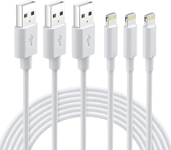 MFi Certified Lightning Cable 3-Pack - 6FT iPhone Charger for iPhone 14, 13, 12, SE, iPad Pro, AirPods - White