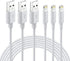 MFi Certified Lightning Cable 3-Pack - 6FT iPhone Charger for iPhone 14, 13, 12, SE, iPad Pro, AirPods - White
