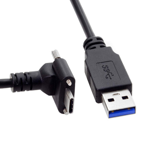 JSER Down Up Angled USB 3.1 Type-C Dual Screw Locking to Standard USB3.0 Data Cable 90 Degree for Camera