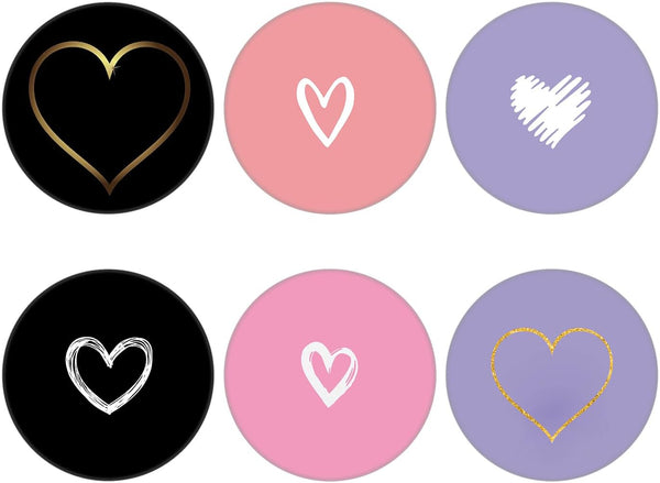 6 Pack Cellphone Grip and Stand, Collapsible Expanding Holder for Phone - Pink Black Purple Heart White