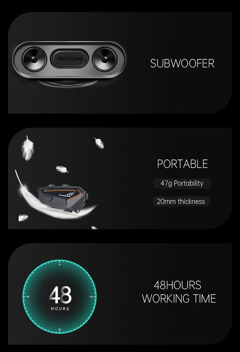FreedConn QC Bluetooth 5.2 Motorcycle Headset, Helmet Headphones with Strong Bass, IP67 Waterproof, Music Control