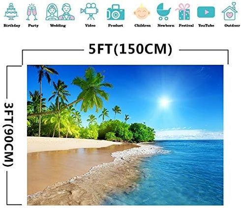 FHZON 5x3ft Tropical Seaside Backdrop for Summer Beach Hawaii Island Photography Background for Boys Girls Adults