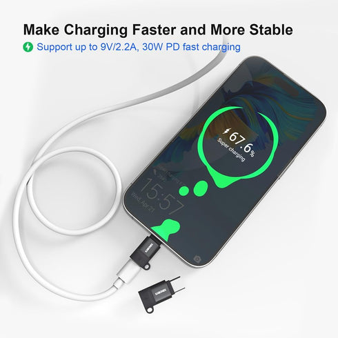 Lightning Female to USB-C Male Adapter, Compatible with iPhone 15/Plus/Pro/Pro Max, 30W PD Fast Charging, 3 Pack
