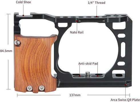 NICRYRIG Cage Kit for Sony A6400 A6500 Mirrorless Camera with Wooden Handle Grip