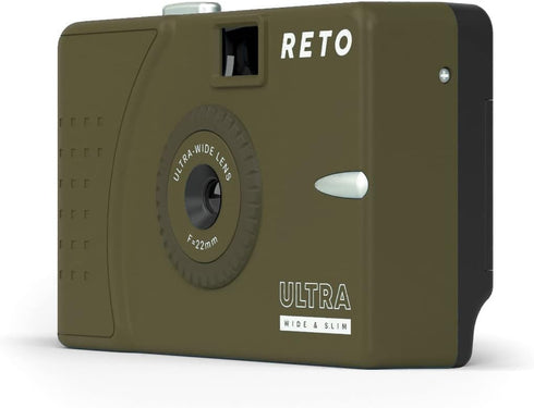 RETO Ultra Wide Slim 35mm Reusable Daylight Film Camera - 22mm Wide Lens, Focus Free, Lightweight (Olive)